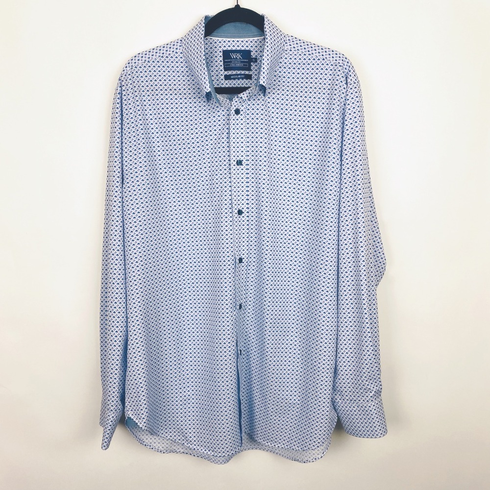 W.R.K 4-Way Stretch Geometric Regular Fit Button Down Performance Shirt Mens 17